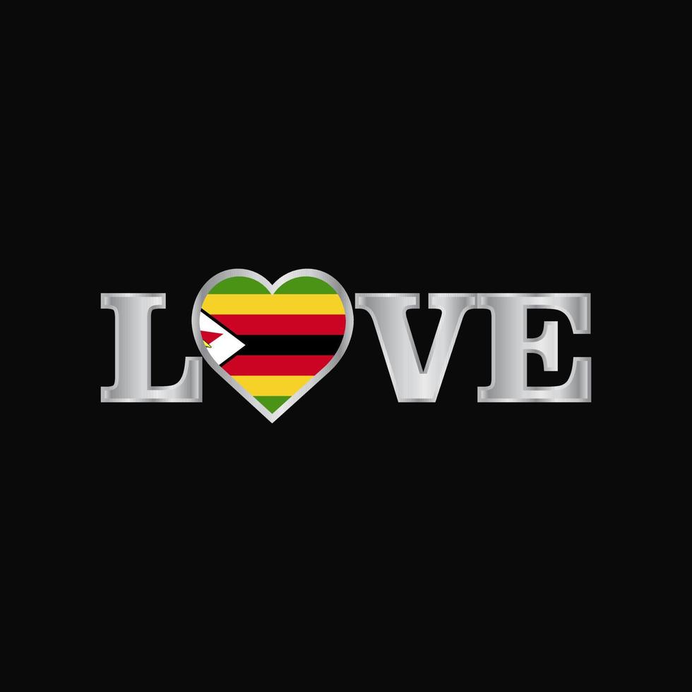 tipografía de amor con vector de diseño de bandera de zimbabwe