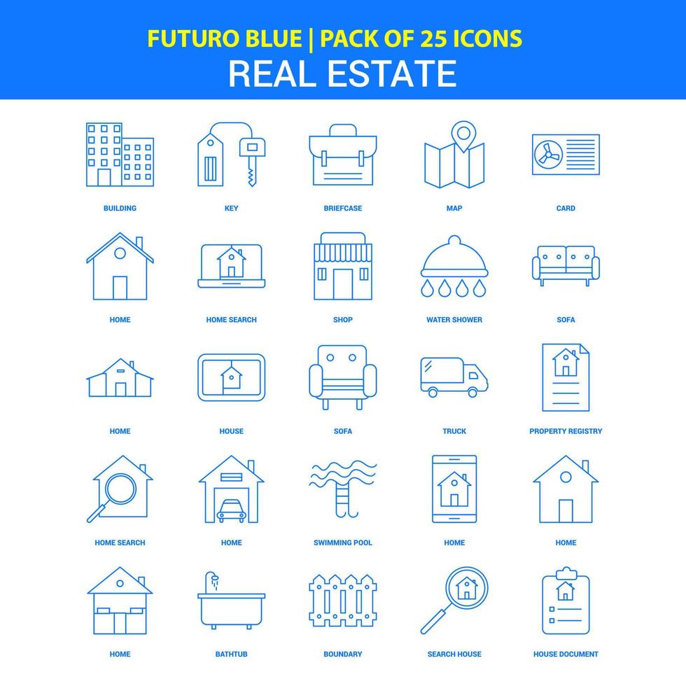 Real Estate Icons Futuro Blue 25 Icon pack vector