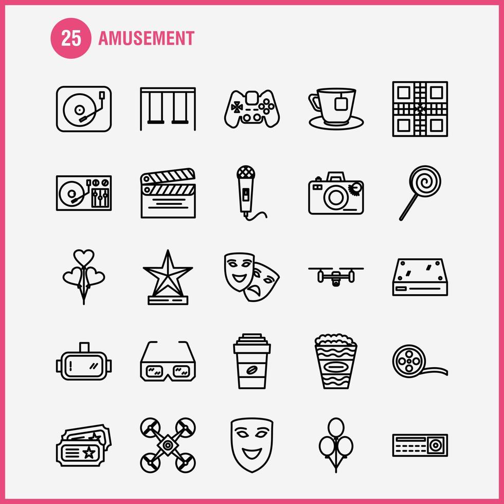 Amusement Line Icons Set For Infographics Mobile UXUI Kit And Print Design Include Cycle Bicycle Cycling Exercise Guitar Music Musical Instrument Eps 10 Vector