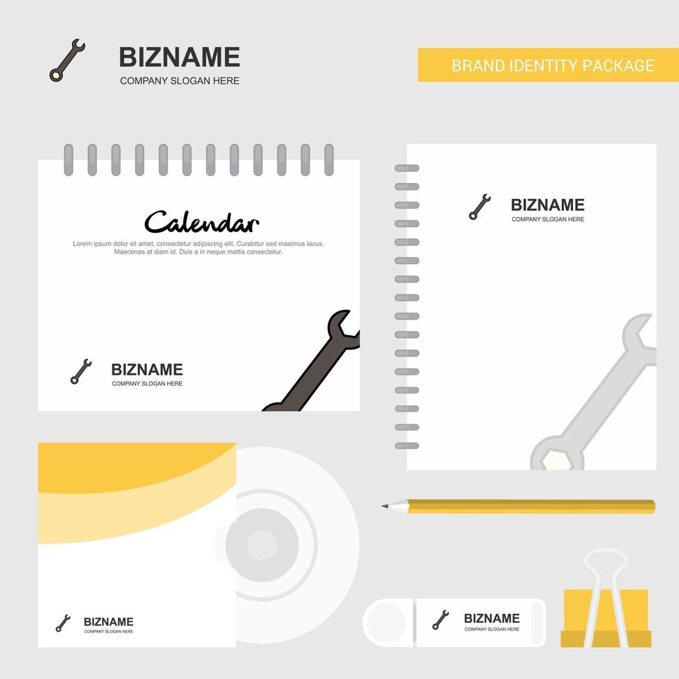 Wrench Logo Calendar Template CD Cover Diary and USB Brand Stationary Package Design Vector Template