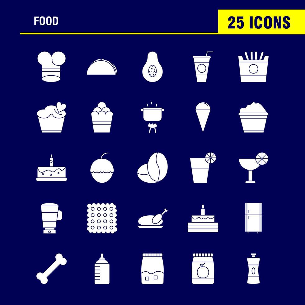 Food Solid Glyph Icons Set For Infographics Mobile UXUI Kit And Print Design Include Tea Coffee Food Meal Pepper Salt Food Meal Collection Modern Infographic Logo and Pictogram Vector