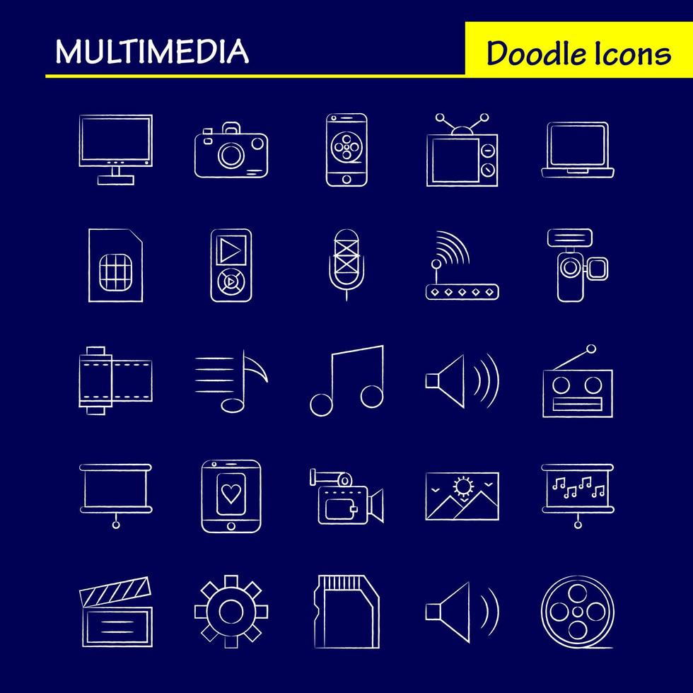 Multimedia Hand Drawn Icon for Web Print and Mobile UXUI Kit Such as Gear Maintain Setting Tool Adjustment Speaker Computer Hardware Pictogram Pack Vector