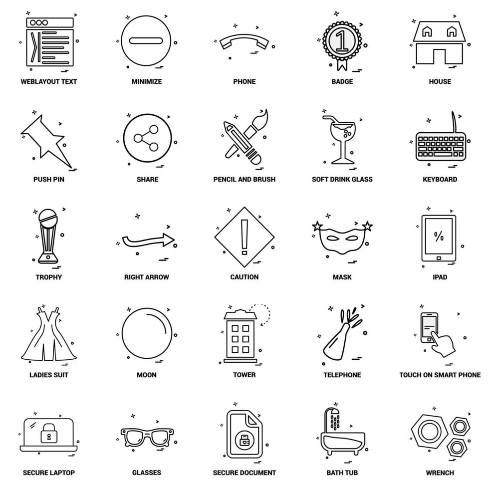 25 conjunto de iconos de línea de mezcla de concepto de negocio vector