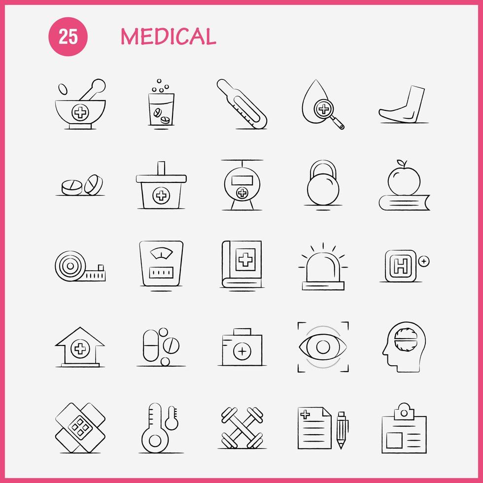 iconos médicos dibujados a mano establecidos para infografías kit uxui móvil y diseño de impresión incluyen tubo de ensayo ciencia laboratorio médico globo colección de mapas médicos logotipo infográfico moderno y pictograma ve vector