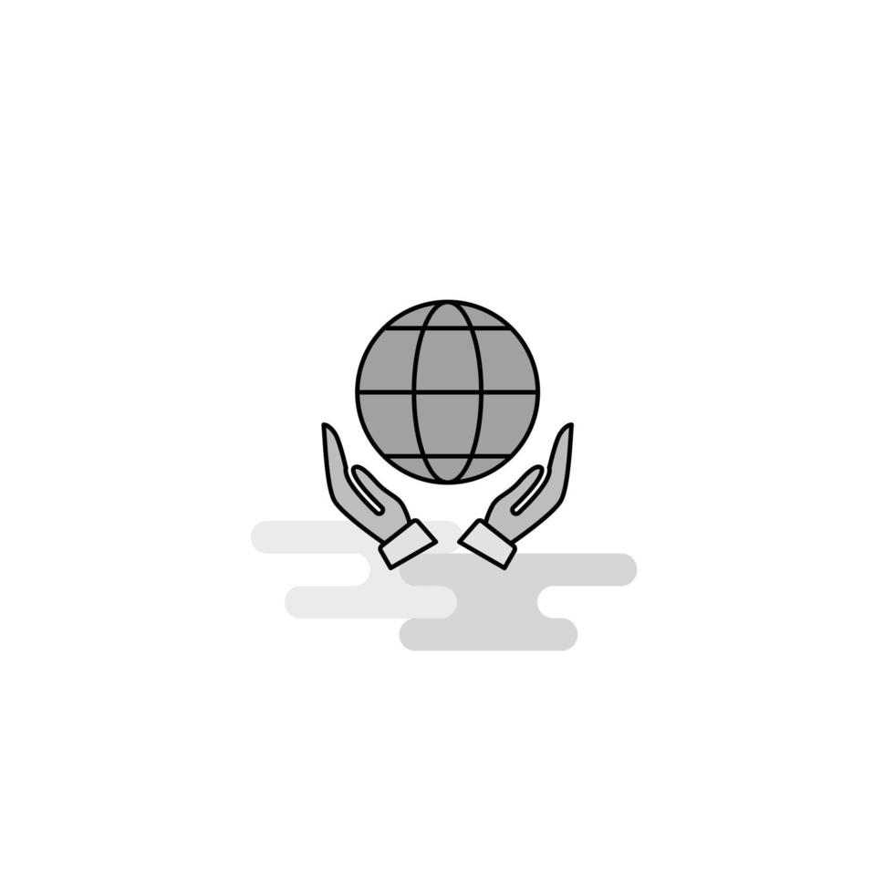 Globe in hands Web Icon Flat Line Filled Gray Icon Vector