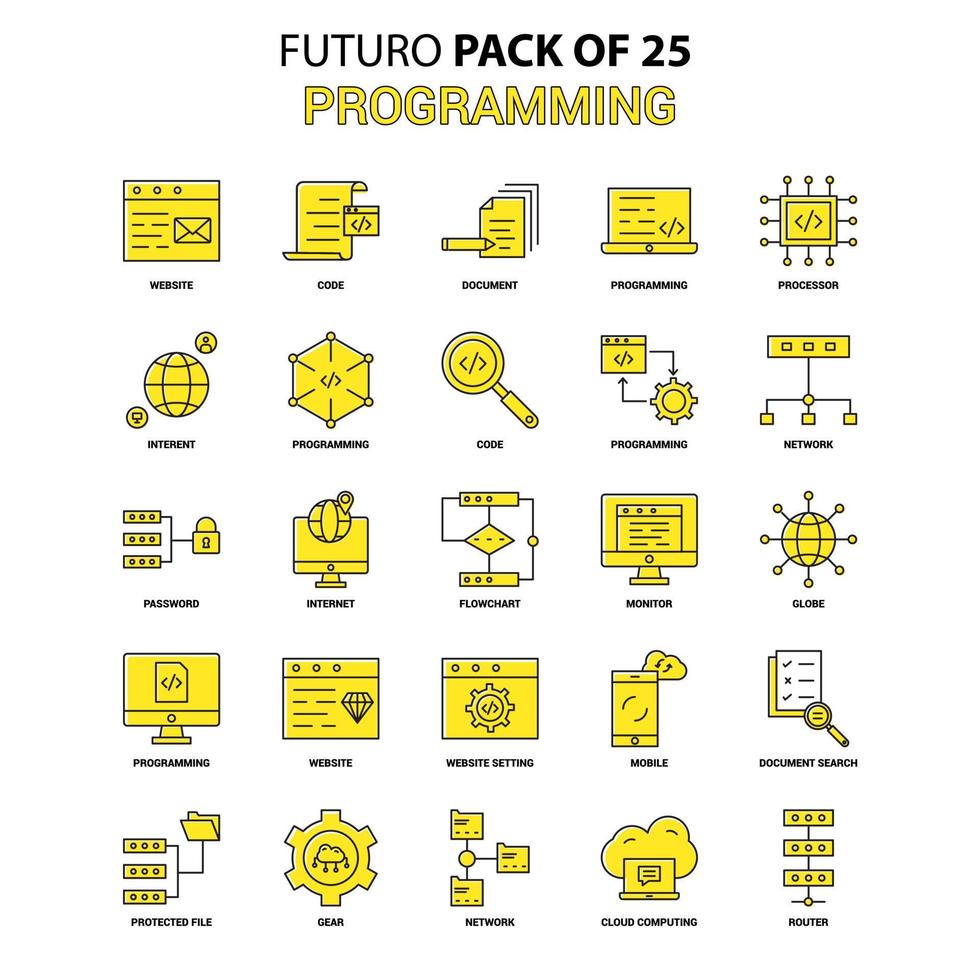 Programming Icon Set Yellow Futuro Latest Design icon Pack vector