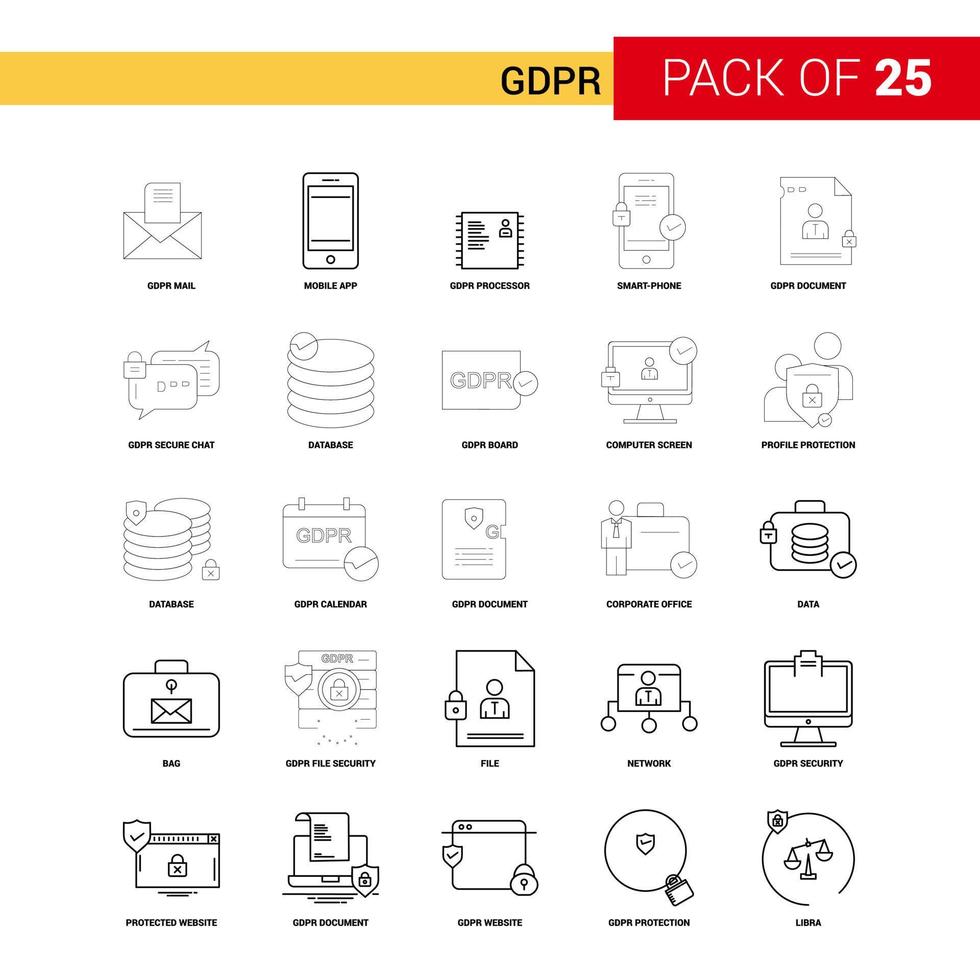 GDPR Black Line Icon 25 Business Outline Icon Set vector