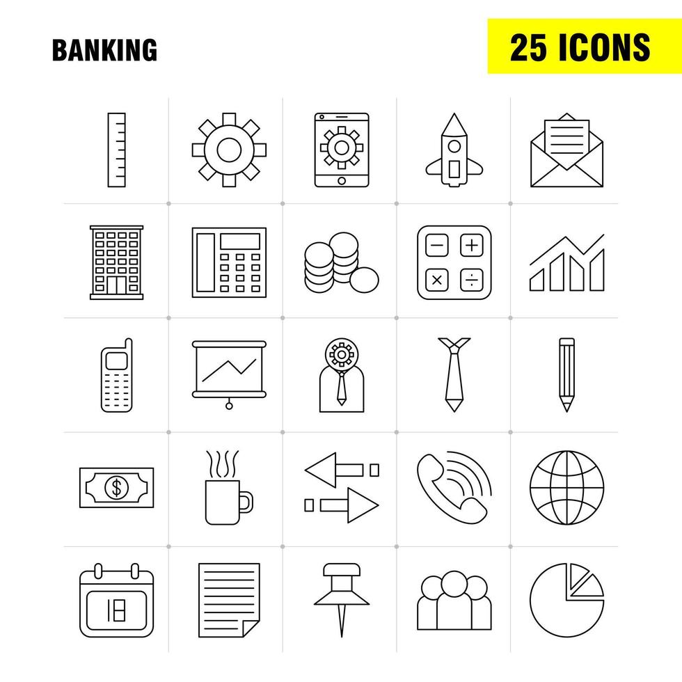 Banking Line Icon for Web Print and Mobile UXUI Kit Such as Mobile Setting Mobile Setting Gear Projector Screen Display Pictogram Pack Vector