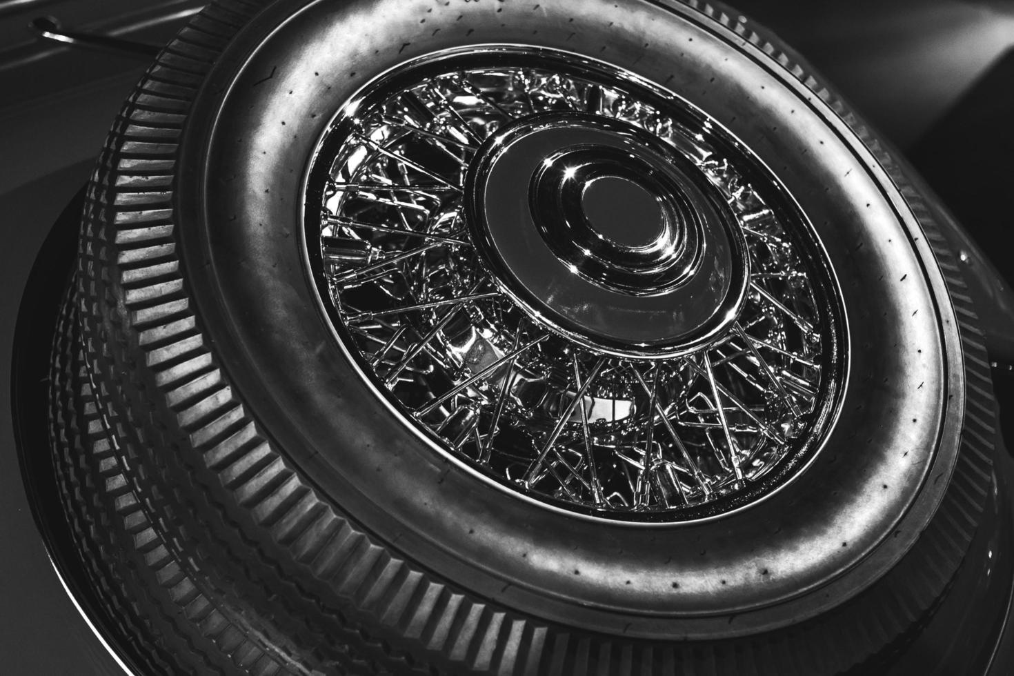 Spare wheel of the classic retro car photo