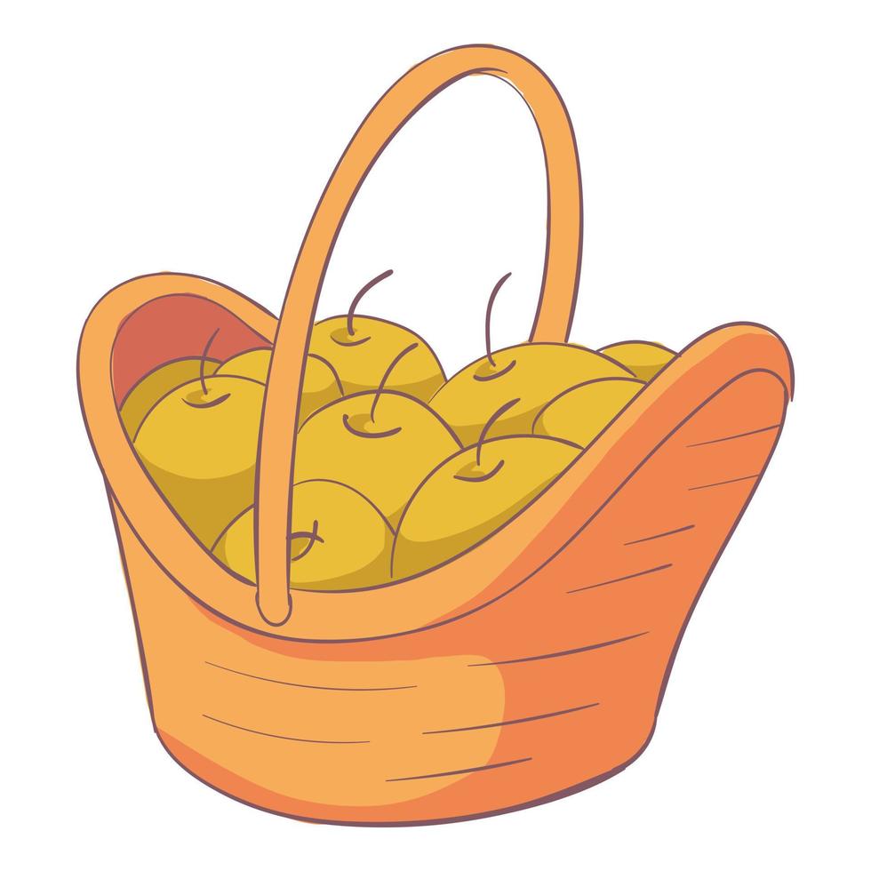 Wooden apple basket icon, cartoon and flat style vector