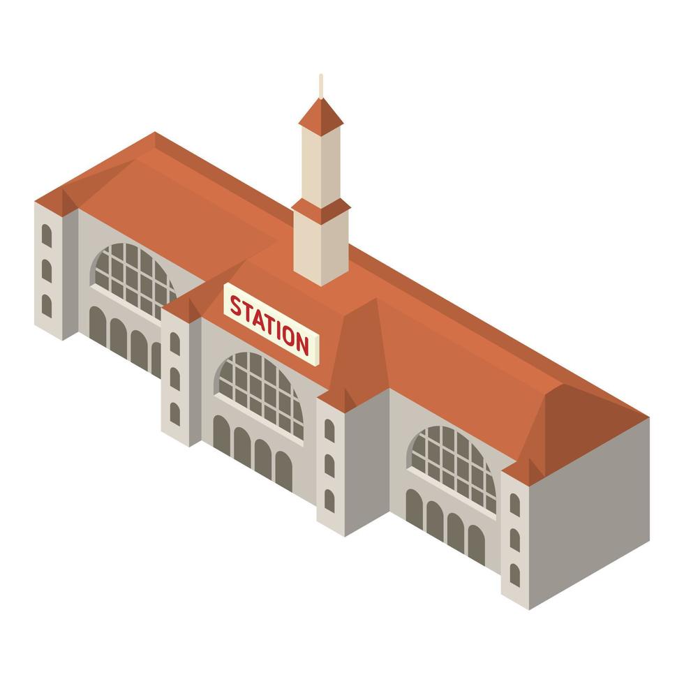 Old railway station icon, isometric style vector