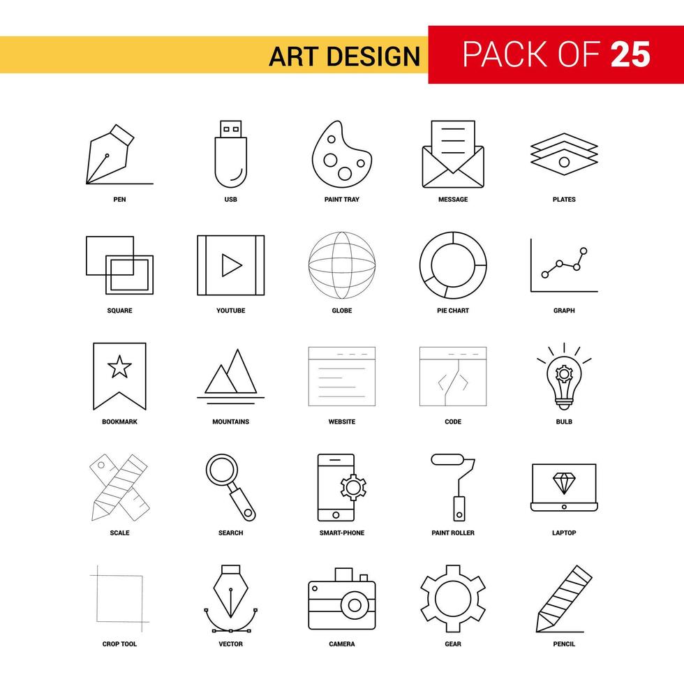 diseño de arte icono de línea negra 25 conjunto de iconos de esquema de negocios vector