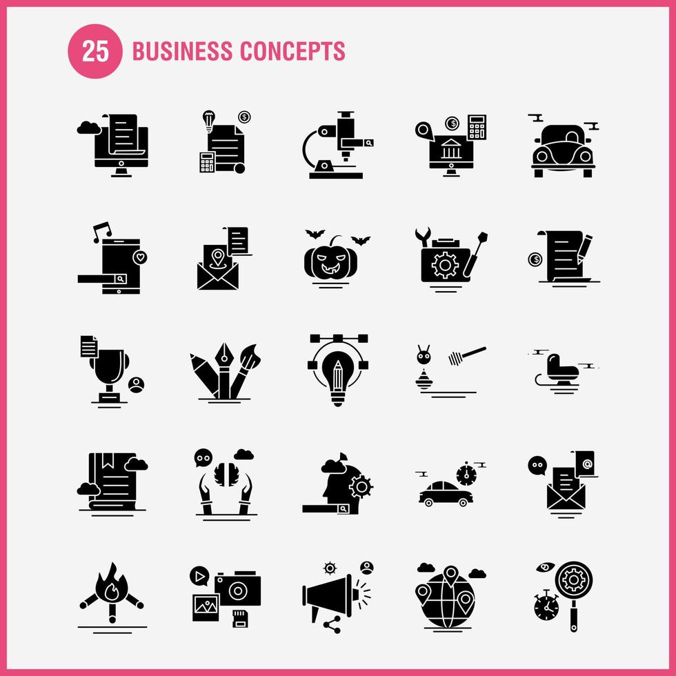 Business Concepts Solid Glyph Icons Set For Infographics Mobile UXUI Kit And Print Design Include Money Bag Money Dollar Currency Shop Market Money Collection Modern Infographic Logo and Pi vector