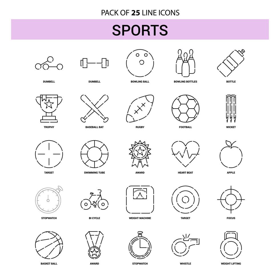 Sports Line Icon Set 25 Dashed Outline Style vector