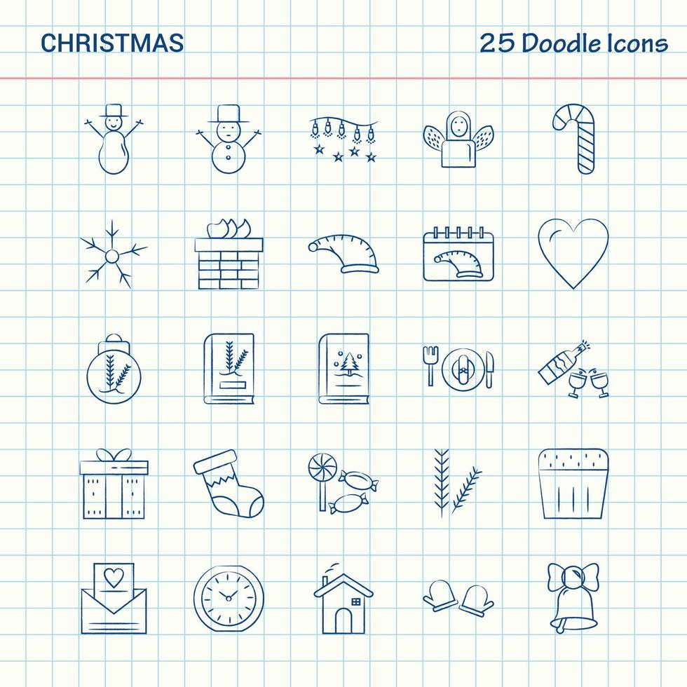 navidad 25 iconos de doodle conjunto de iconos de negocios dibujados a mano vector