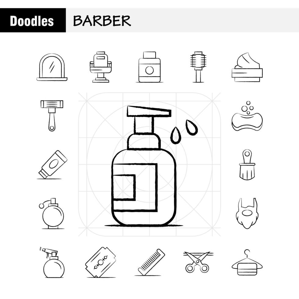 conjunto de iconos dibujados a mano de barbero para infografía kit uxui móvil y diseño de impresión incluyen espejo de cara de barbero silla de belleza de barbero corte de pelo conjunto de iconos de barbero vector