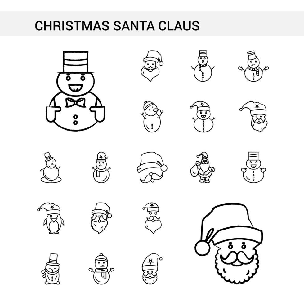 Christmas Santa Clause hand drawn Icon set style isolated on white background Vector