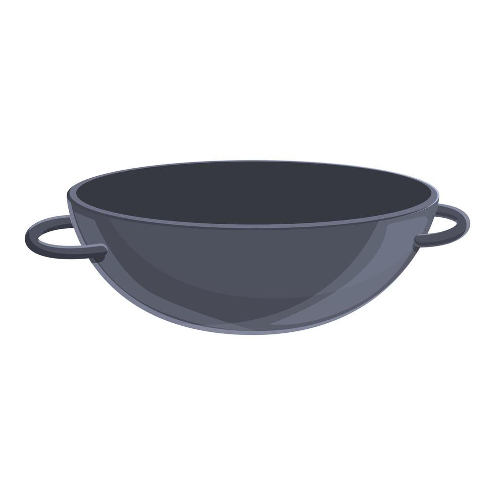 Empty wok pan icon, cartoon style vector