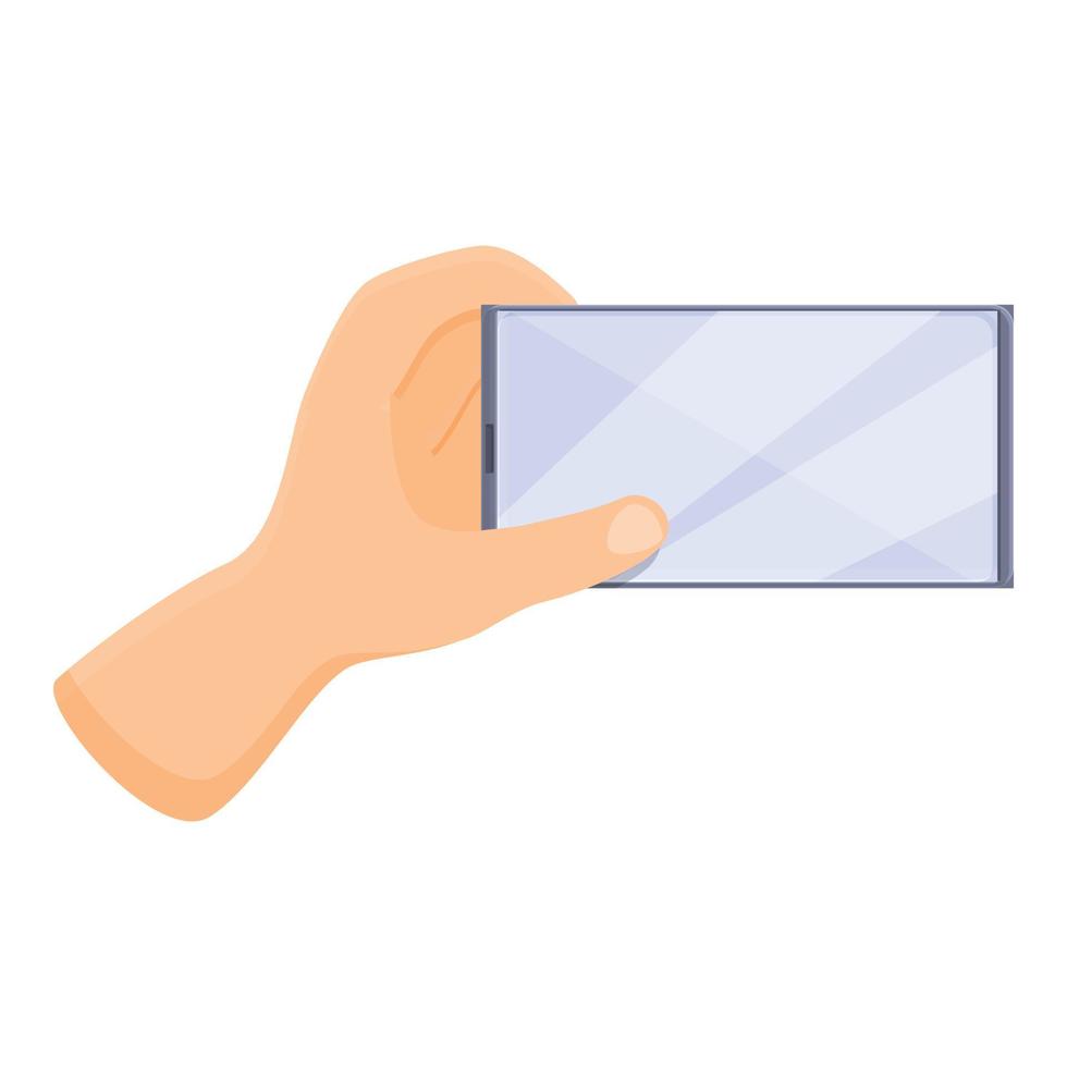 Hand take photo with phone icon, cartoon style vector