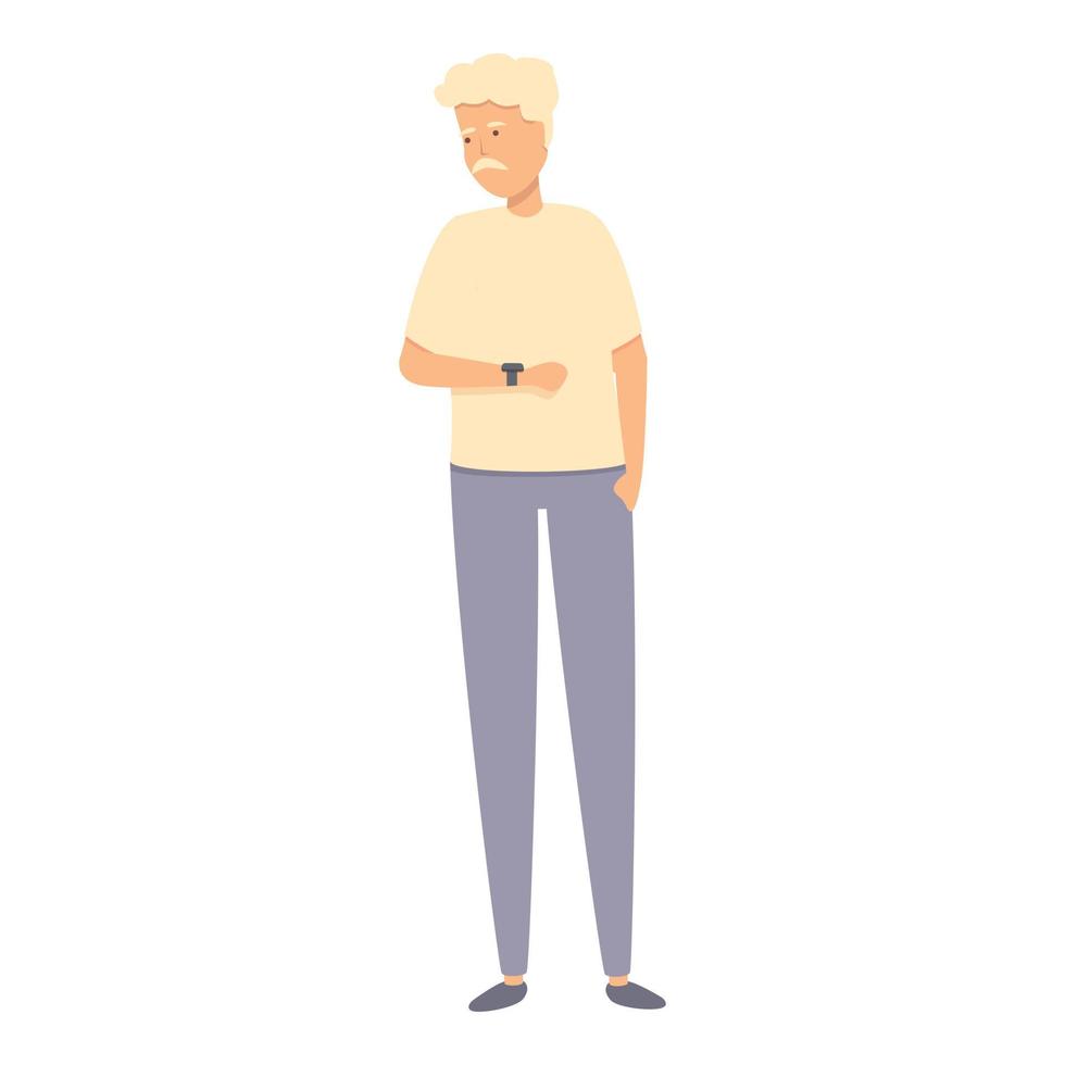 Grandpa use smartwatch icon cartoon vector. Old person vector