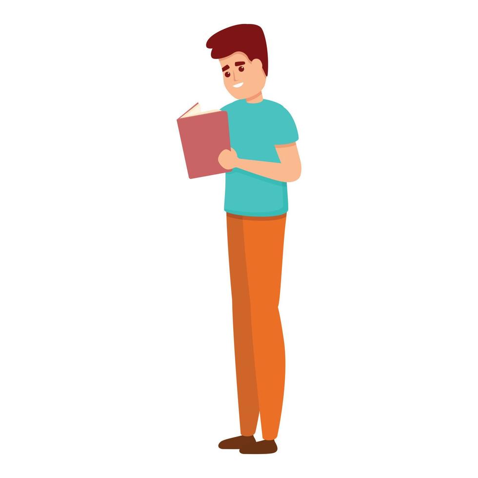 Boy studying book icon, cartoon style vector