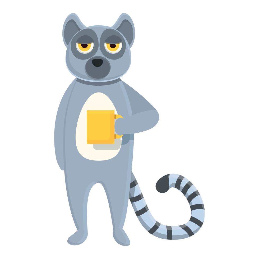 Lemur with tea mug icon, cartoon style vector