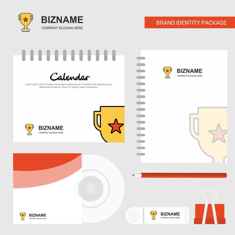 Trophy Logo Calendar Template CD Cover Diary and USB Brand Stationary Package Design Vector Template