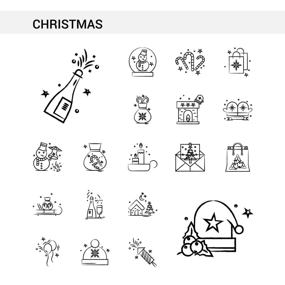 Christmas hand drawn Icon set style isolated on white background Vector