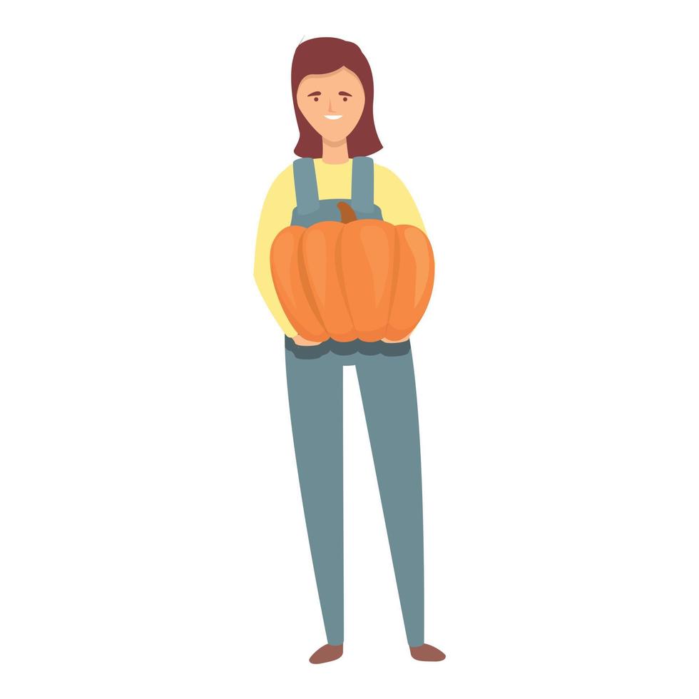 Girl with pumpkin icon cartoon vector. Kid boy vector