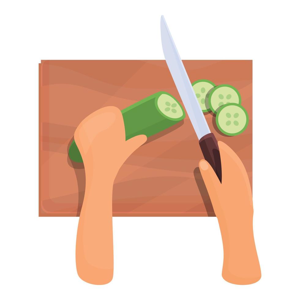 Cutting cucumber icon, cartoon style vector