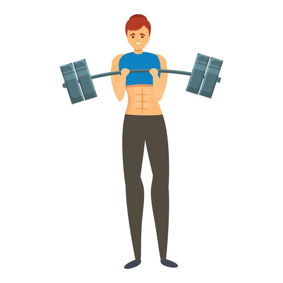 Woman bodybuilding barbell icon, cartoon style vector