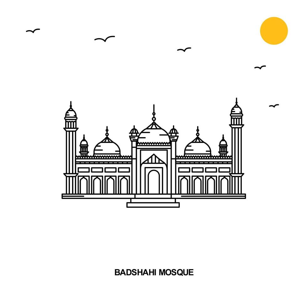 BADSHAHI MOSQUE Monument World Travel Natural illustration Background in Line Style vector