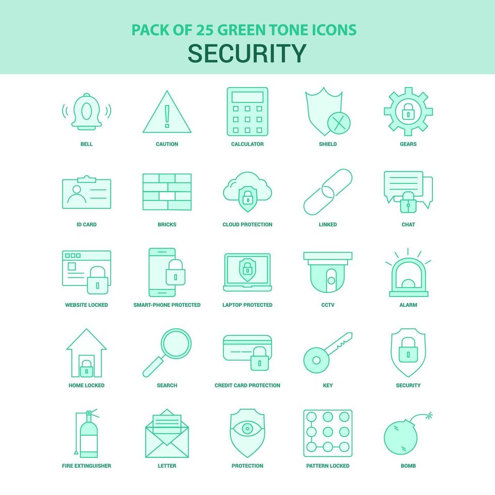 25 conjunto de iconos de seguridad verde vector