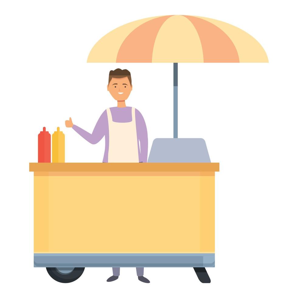 Umbrella hot dog seller icon cartoon vector. Food stand vector