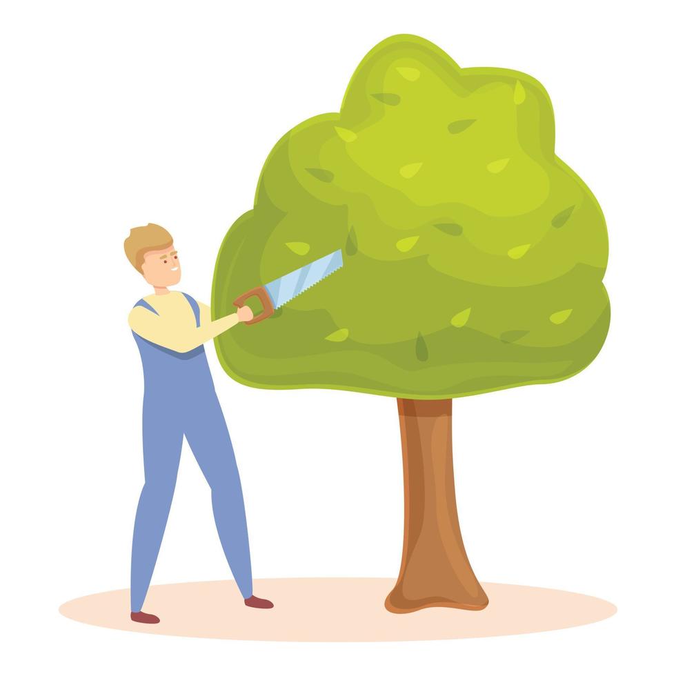 Hand saw tree trimming icon cartoon vector. Garden hedge vector