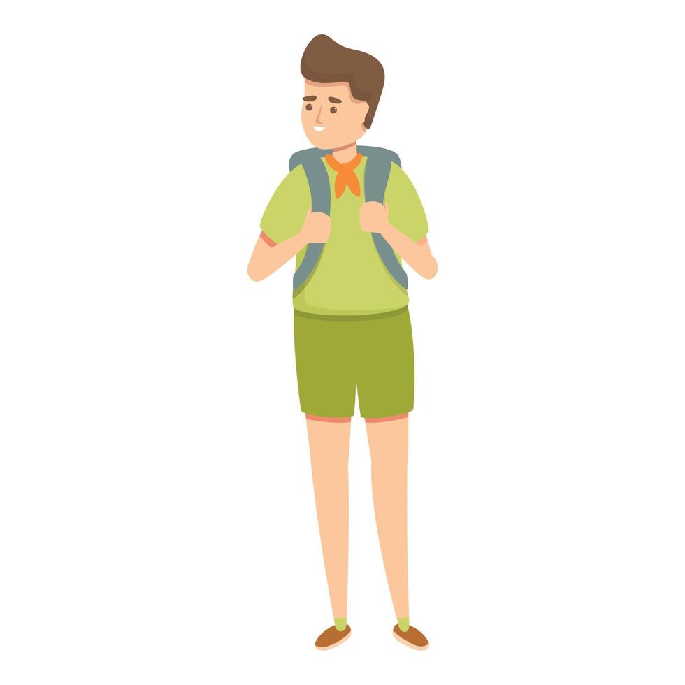 Scouting travel backpack icon, cartoon style vector