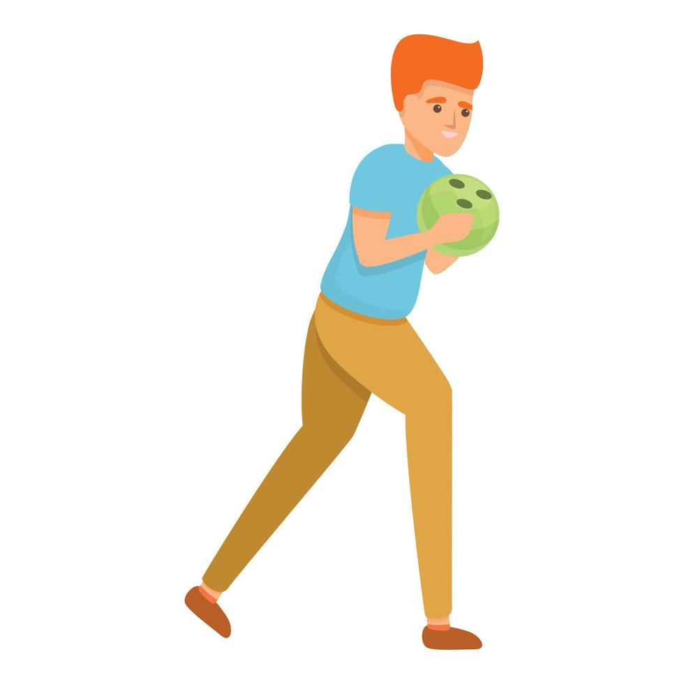 Kids playing bowling icon, cartoon style vector