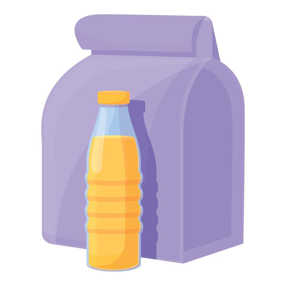 icono de botella de jugo de desayuno escolar, estilo de dibujos animados vector