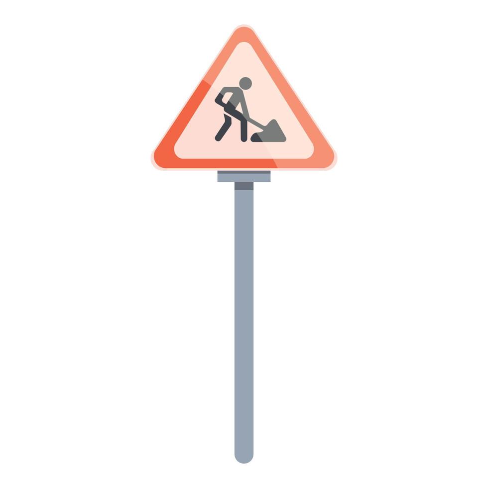 Road works sign icon, cartoon style vector