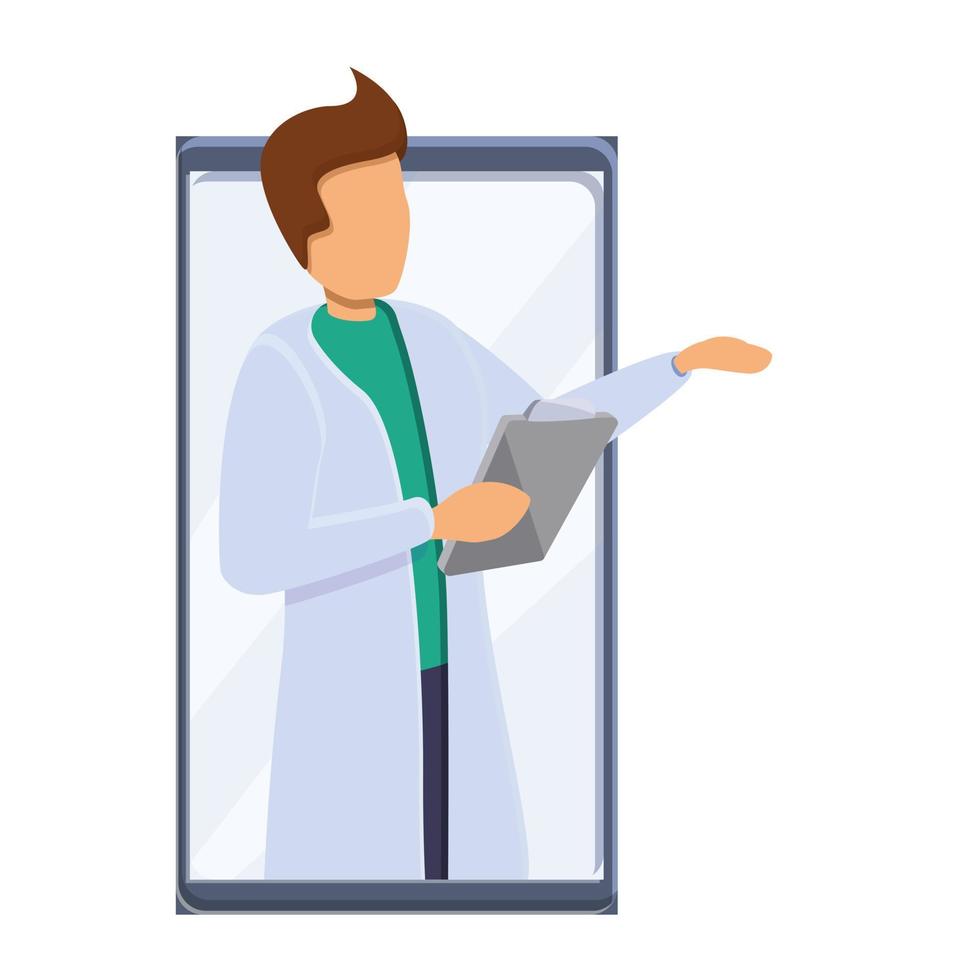 icono de pantalla de médico de telemedicina, estilo de dibujos animados vector