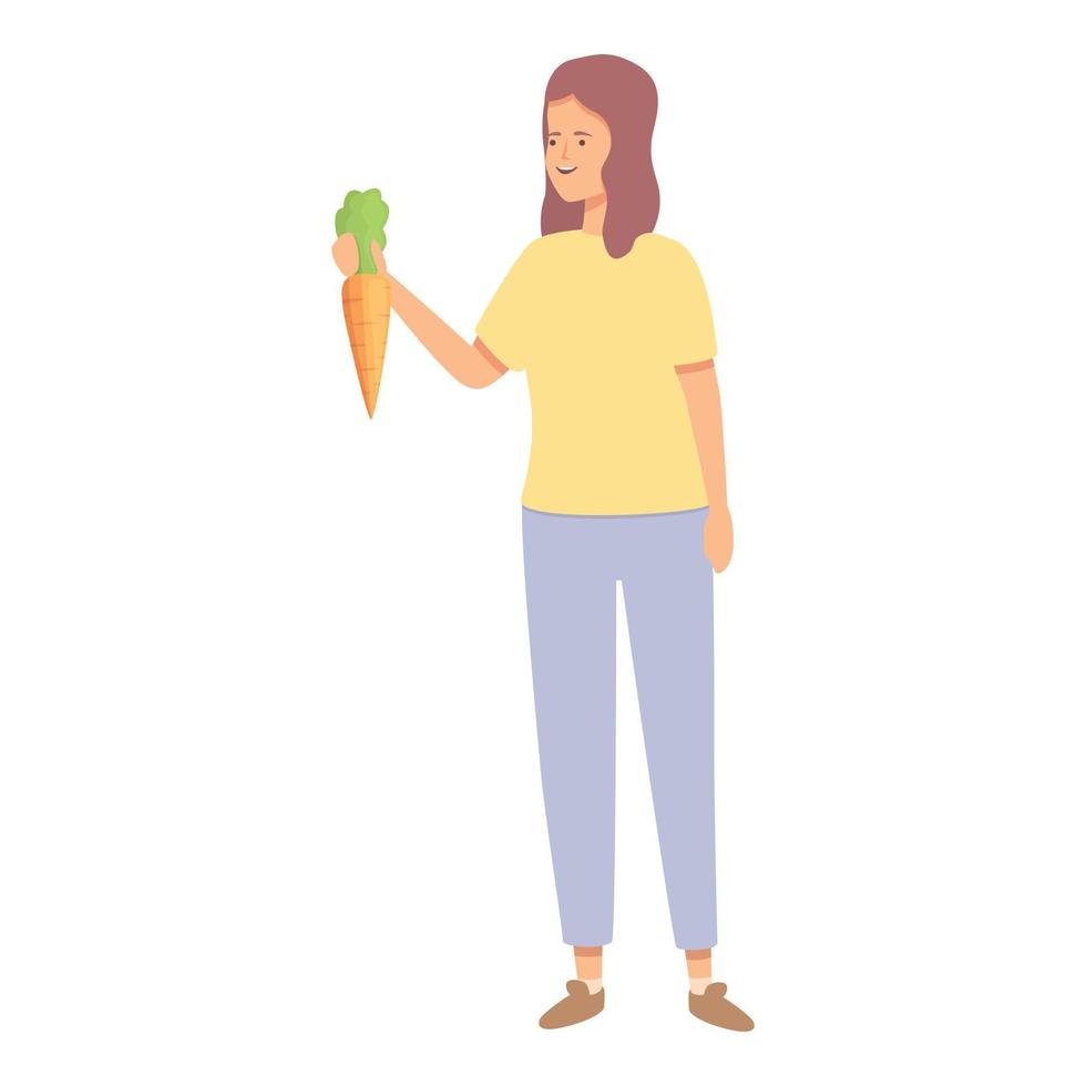 Girl take carrot icon cartoon vector. Garden kid vector