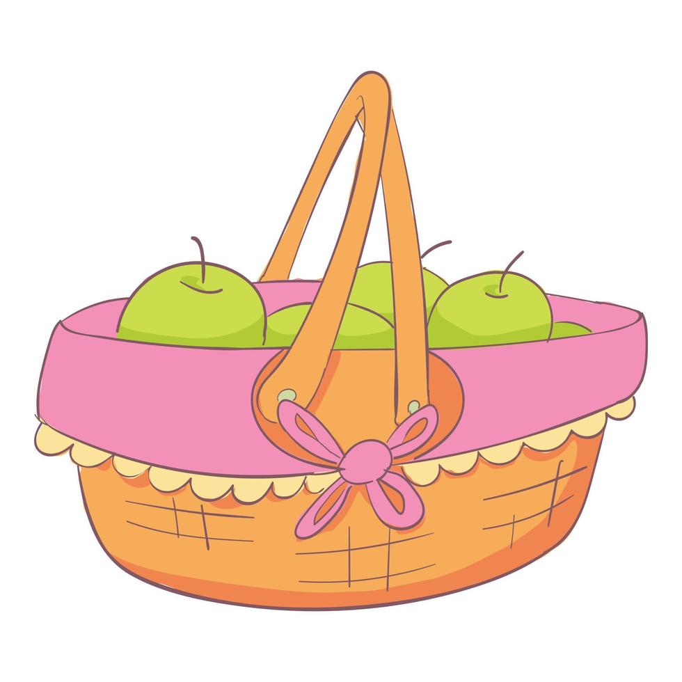 Apples basket icon, cartoon and flat style vector