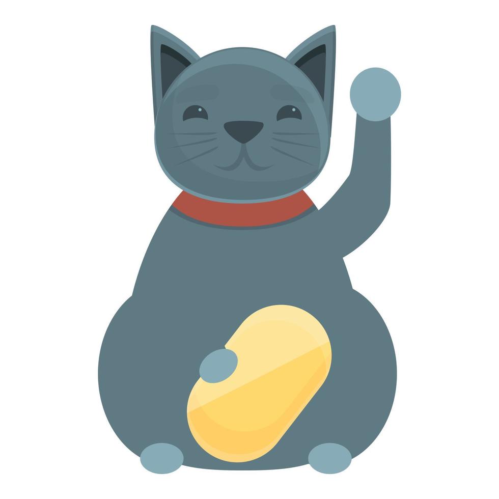 Gray lucky cat icon, cartoon style vector