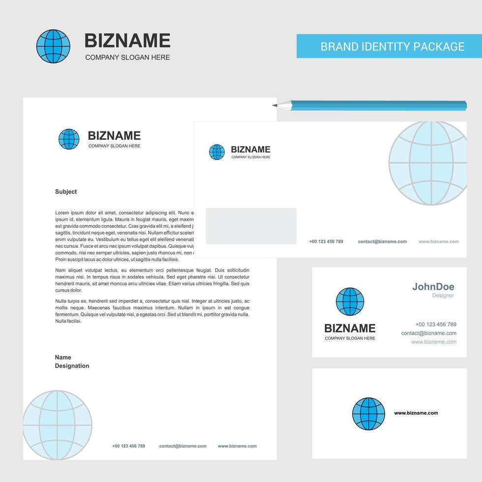 Globe Business Letterhead Envelope and visiting Card Design vector template