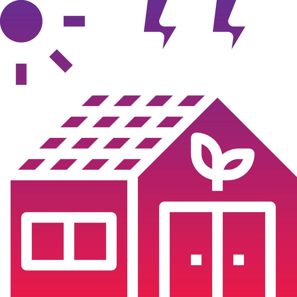 ecología de la casa solarcell energía iluminación - icono de gradiente sólido vector