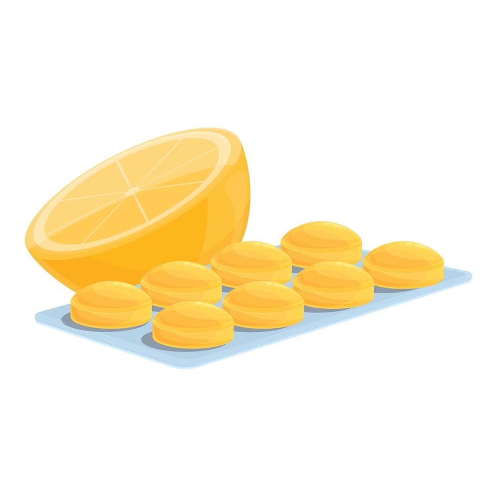 Lemon cough drops icon, cartoon style vector