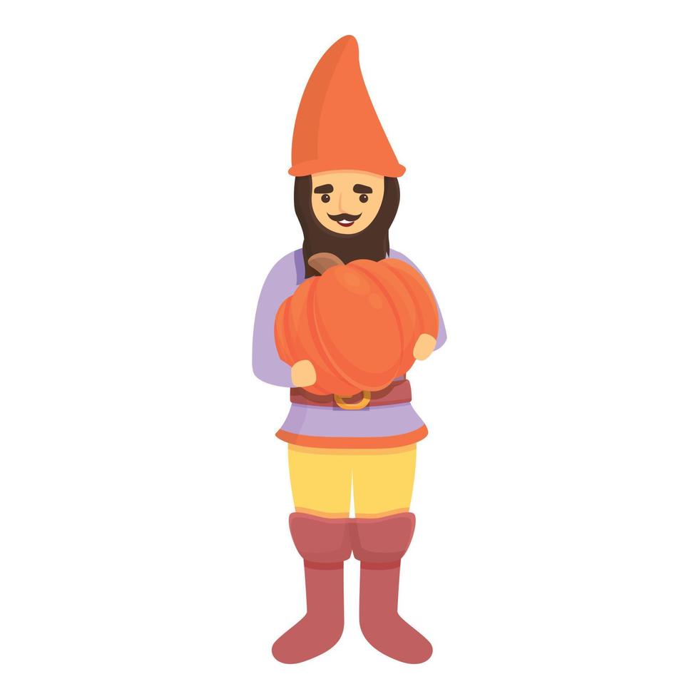 Garden gnome with pumpkin icon, cartoon style vector