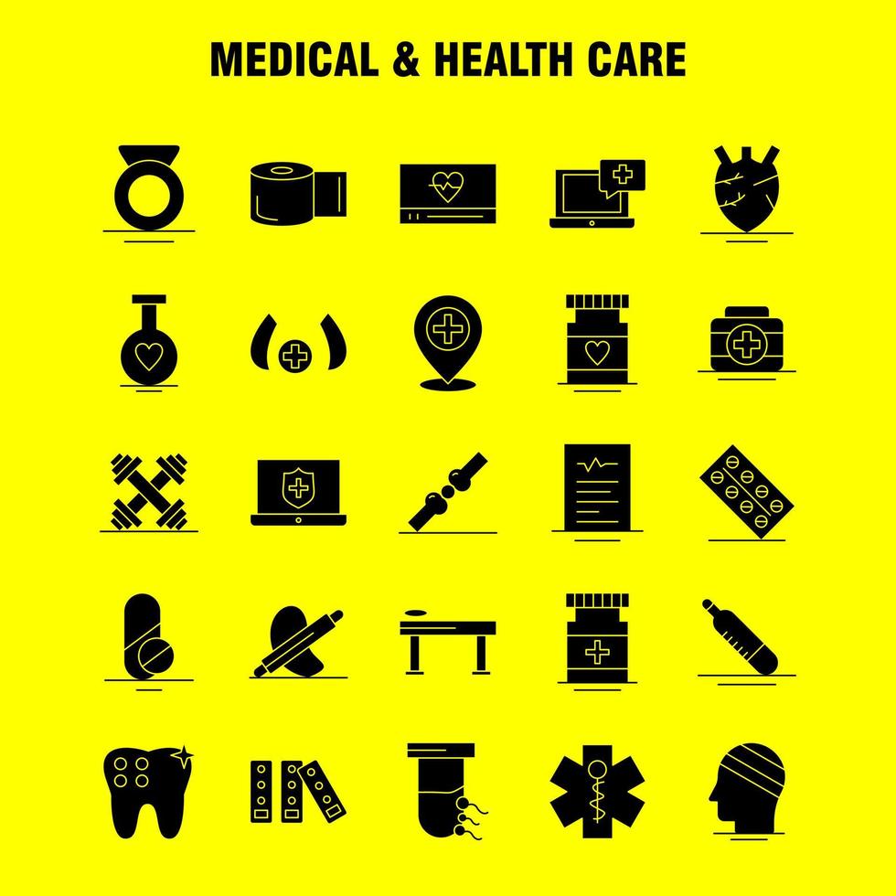icono de glifo sólido de atención médica y de salud para impresión web y kit de uxui móvil, como tableta de medicina médica, medida de hospital, dispositivos médicos, paquete de pictogramas, vector