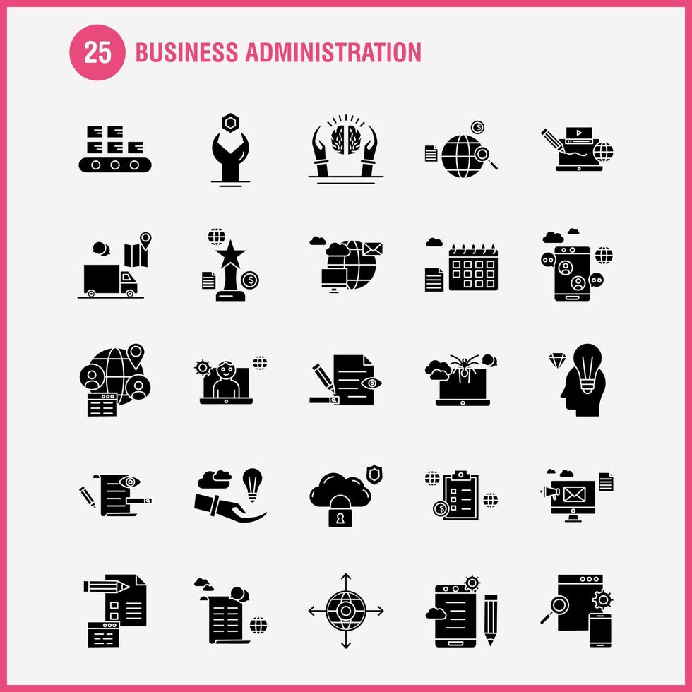 administración de empresas iconos de glifos sólidos establecidos para infografías kit de uxui móvil y diseño de impresión incluyen libro juego de dardos objetivo enfoque cerebro microscopio ciencia colección infografía moderna lo vector