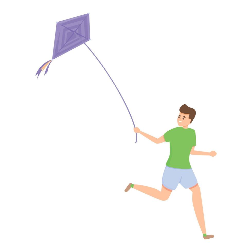 Childhood playing kite icon, cartoon style vector